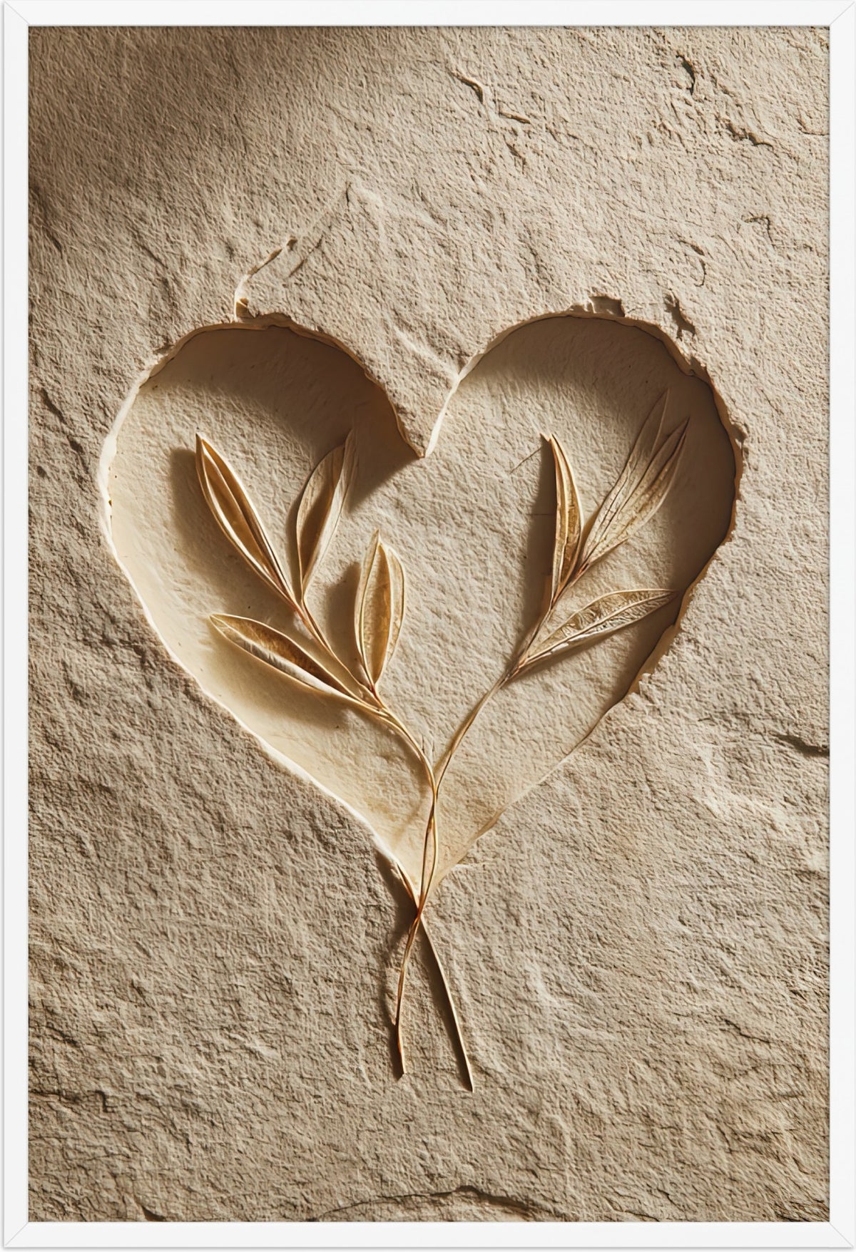 The Two-Branch Heart — framed in white, 61 × 91 cm