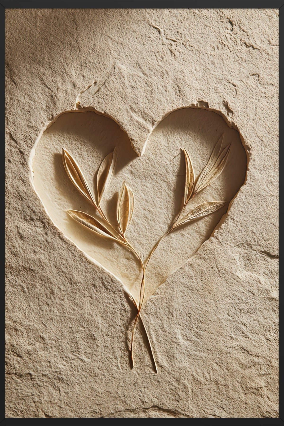 The Two-Branch Heart — framed in black, 61 × 91 cm
