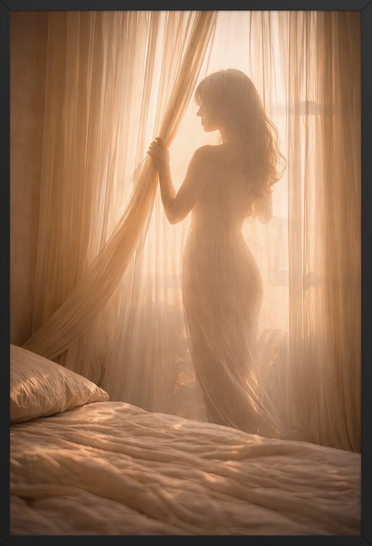The Golden Awakening — poster in a black frame, front view