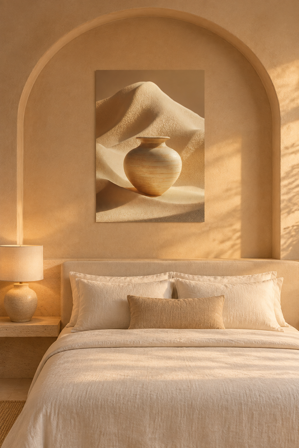 Il Vaso e la Duna in una camera da letto con nicchia ad arco