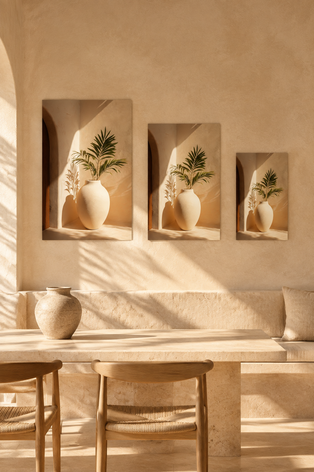 Die Vase unter der Palme in drei Formaten