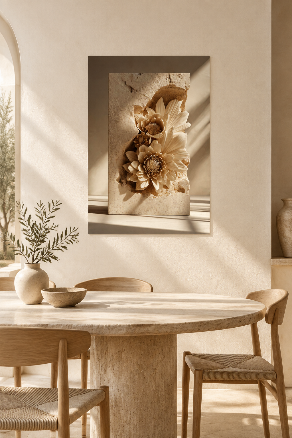 De Stenen Bloemkronen in een mediterrane eetkamer