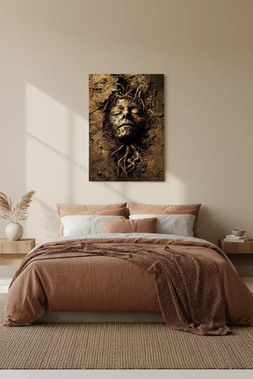 Âme de Terre — Affiche Murale Minimaliste Terracotta et Beige Visage Abstrait et Matière Minérale — affiche murale minimaliste | Cassili-home