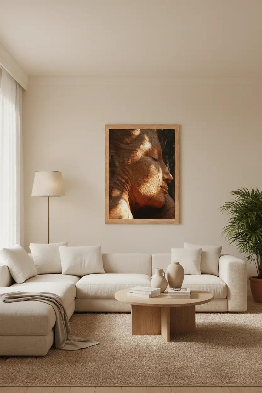 Âme de Bois — Affiche murale minimaliste brun et beige visage abstrait — affiche murale minimaliste | Cassili-home