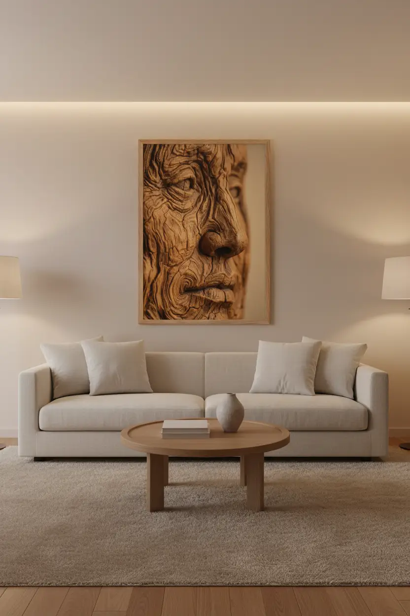 Esprit du Chêne — Affiche murale minimaliste brun beige visage — affiche murale minimaliste | Cassili-home