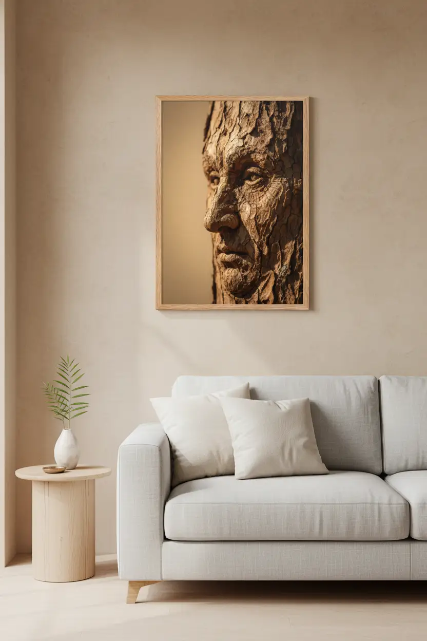 L’Ancien — Affiche murale minimaliste gris et beige visage abstrait — affiche murale minimaliste | Cassili-home