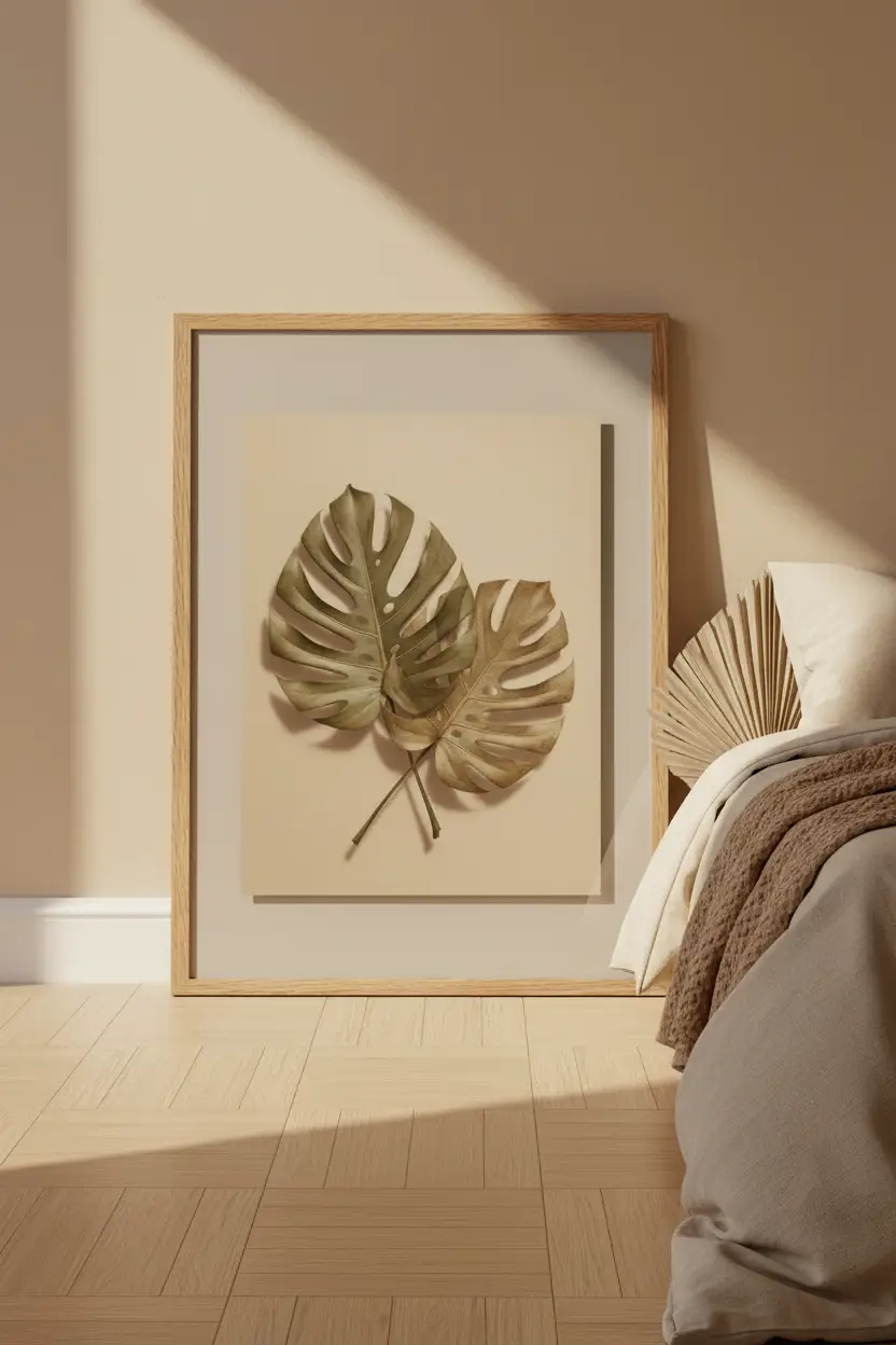 Monstera Doré — Affiche murale minimaliste vert et or inspiration botanique et texture minérale — affiche murale minimaliste | Cassili-home