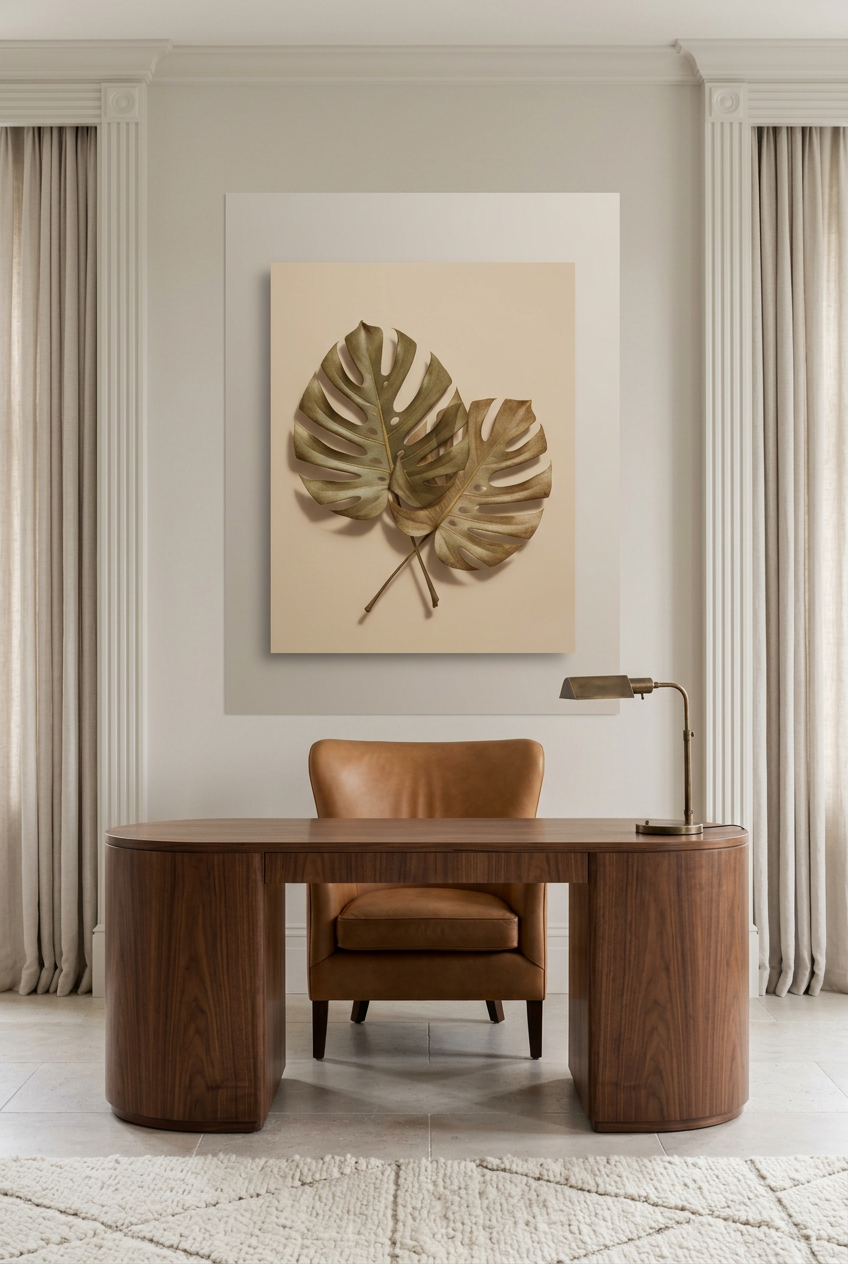 Gouden Monstera — poster in een werkkamer