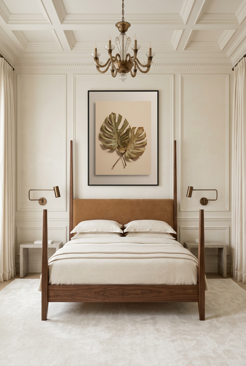 Gouden Monstera — poster in een slaapkamer
