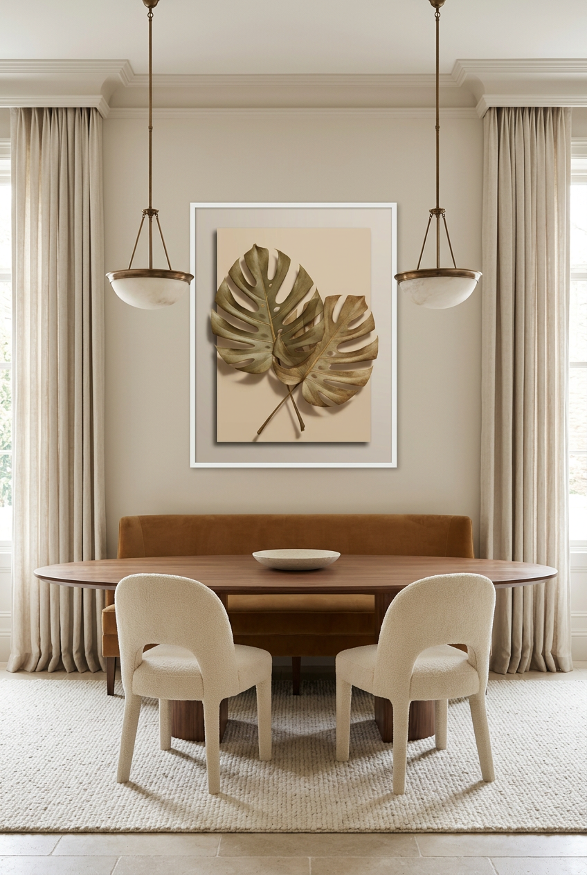 Gouden Monstera — poster in een eetkamer