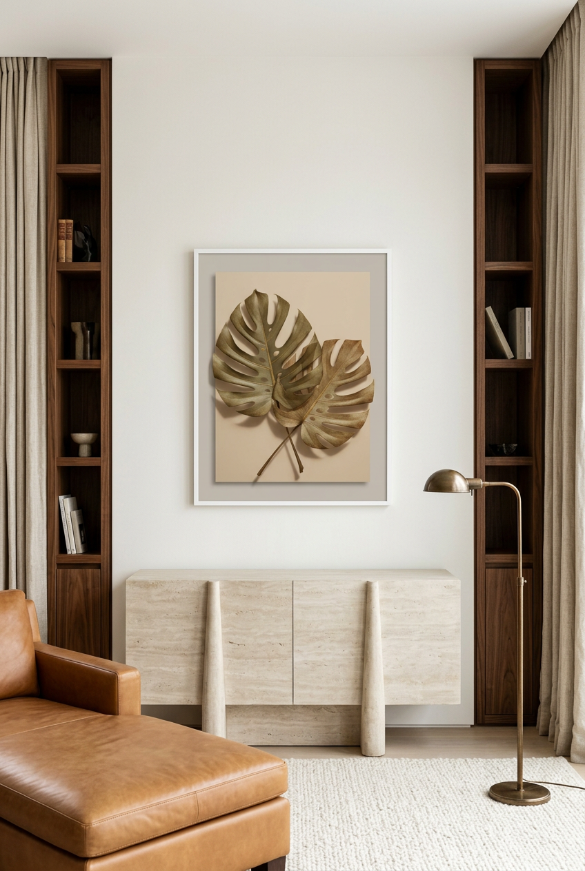 Gouden Monstera — poster in een bibliotheek