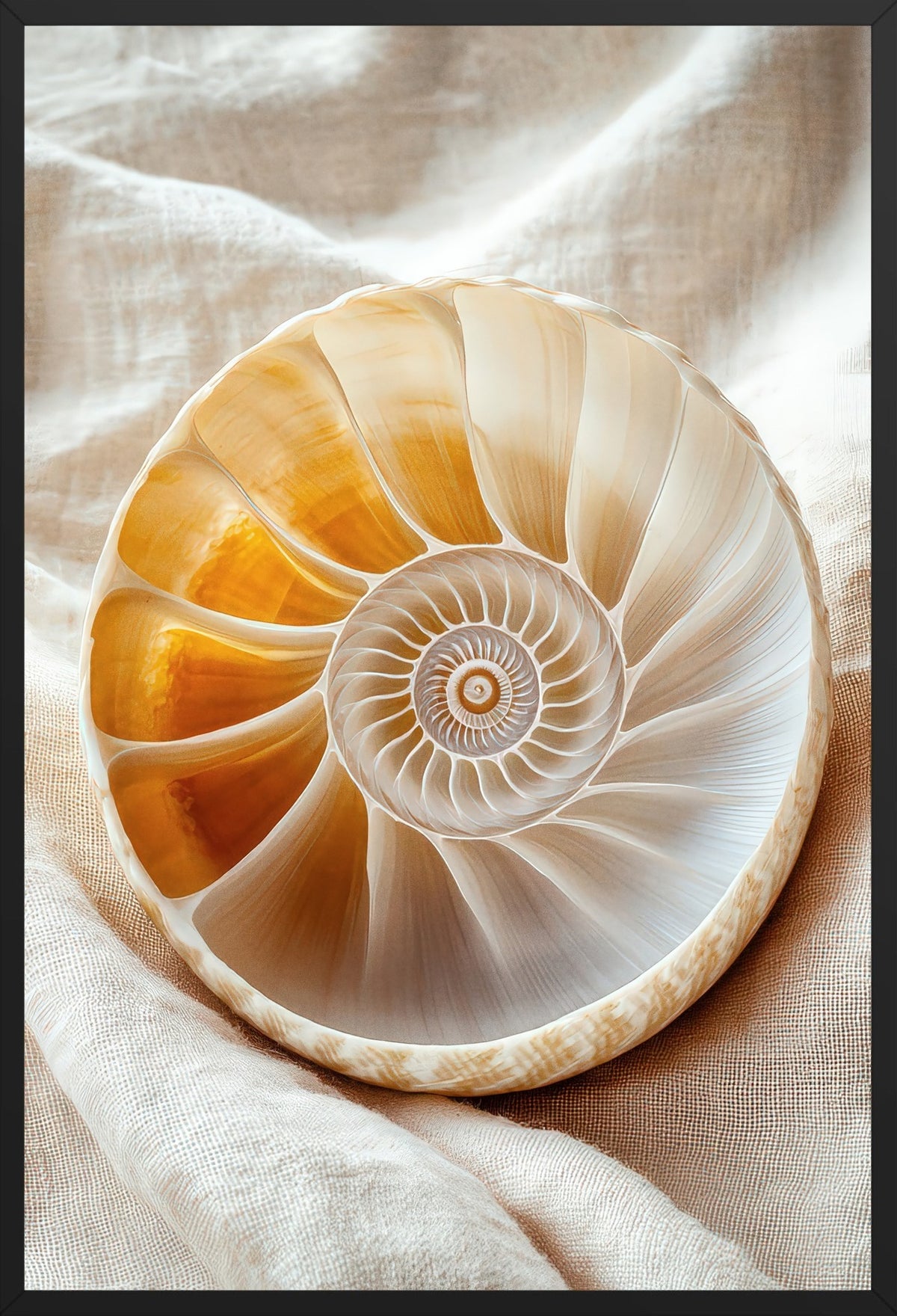 Goldener Nautilus — Poster im schwarzen Rahmen, Frontansicht