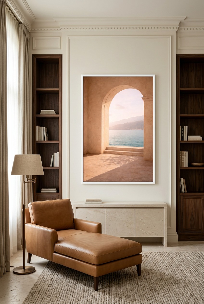 Opening naar de Horizon — poster in witte lijst in een bibliotheek