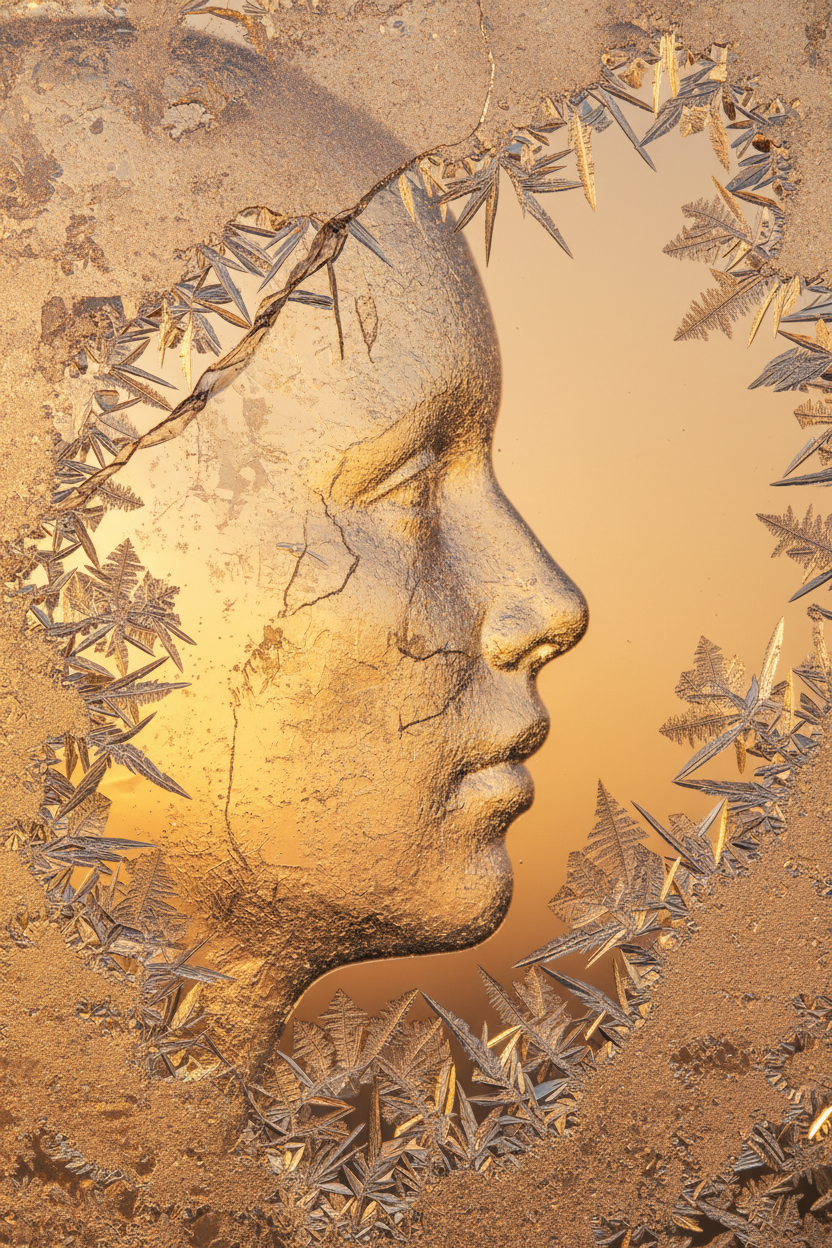 Visage de Givre — Affiche murale minimaliste blanc et gris visage abstrait