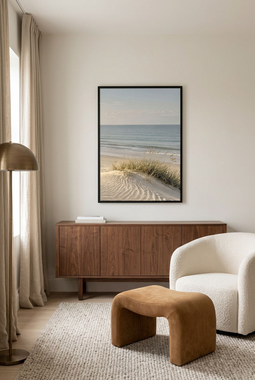 Le Sable Ridé — affiche en cadre noir dans un salon