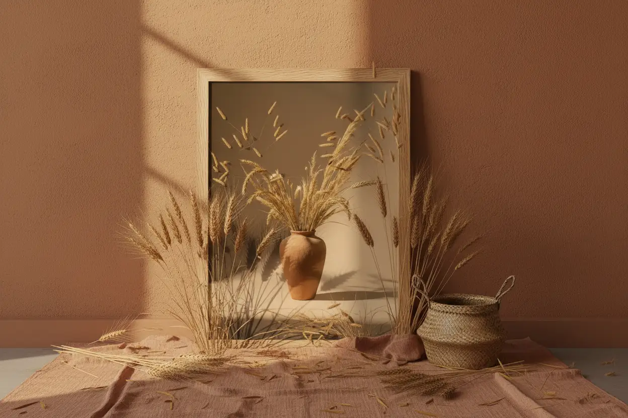 Vase Terracotta aux Épis — Affiche murale minimaliste terracotta et beige inspiration botanique — affiche murale minimaliste | Cassili-home