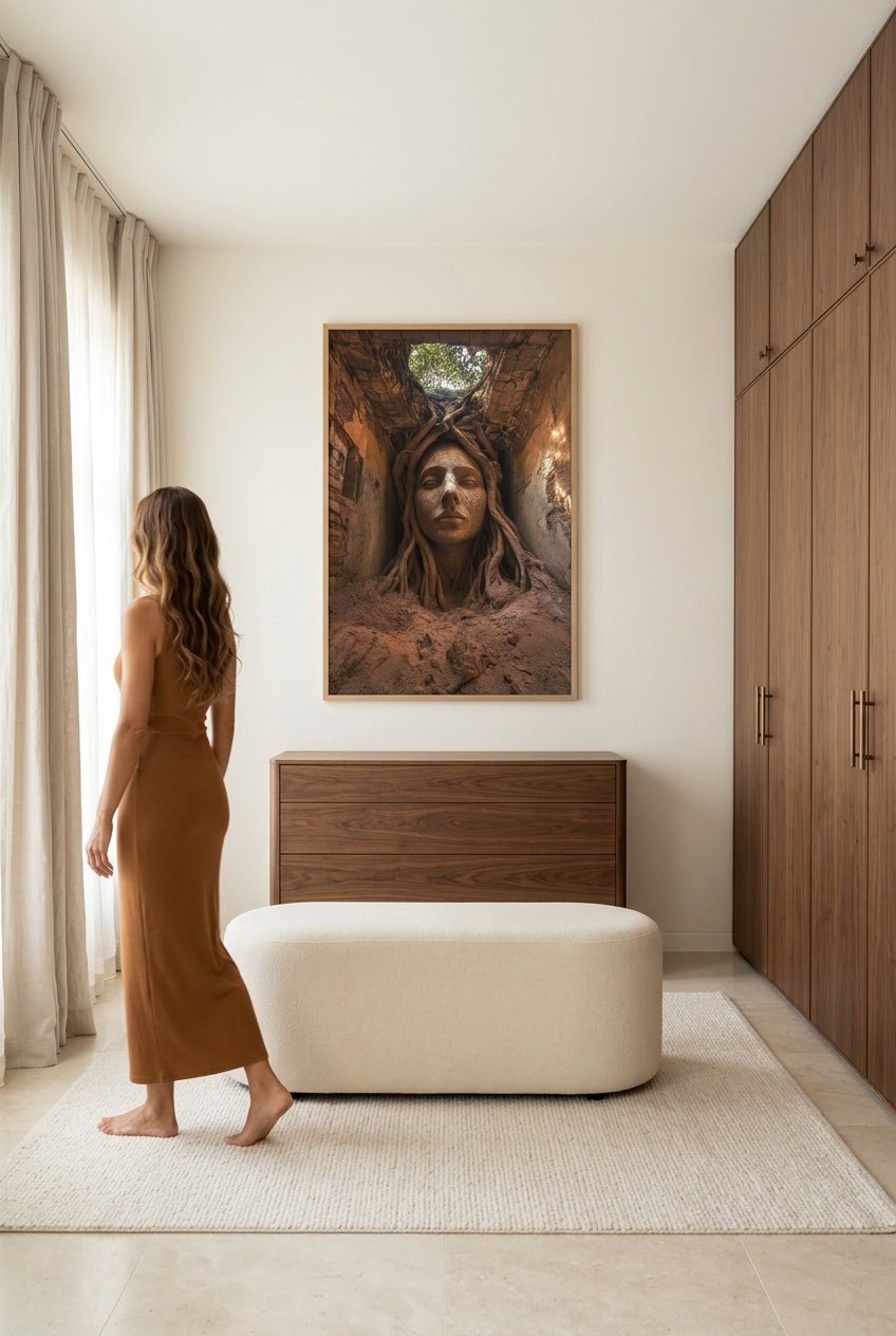 Golden Roots — woman in front of the poster