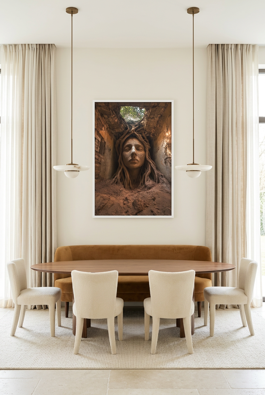 Golden Roots — poster in a white frame in a dining room