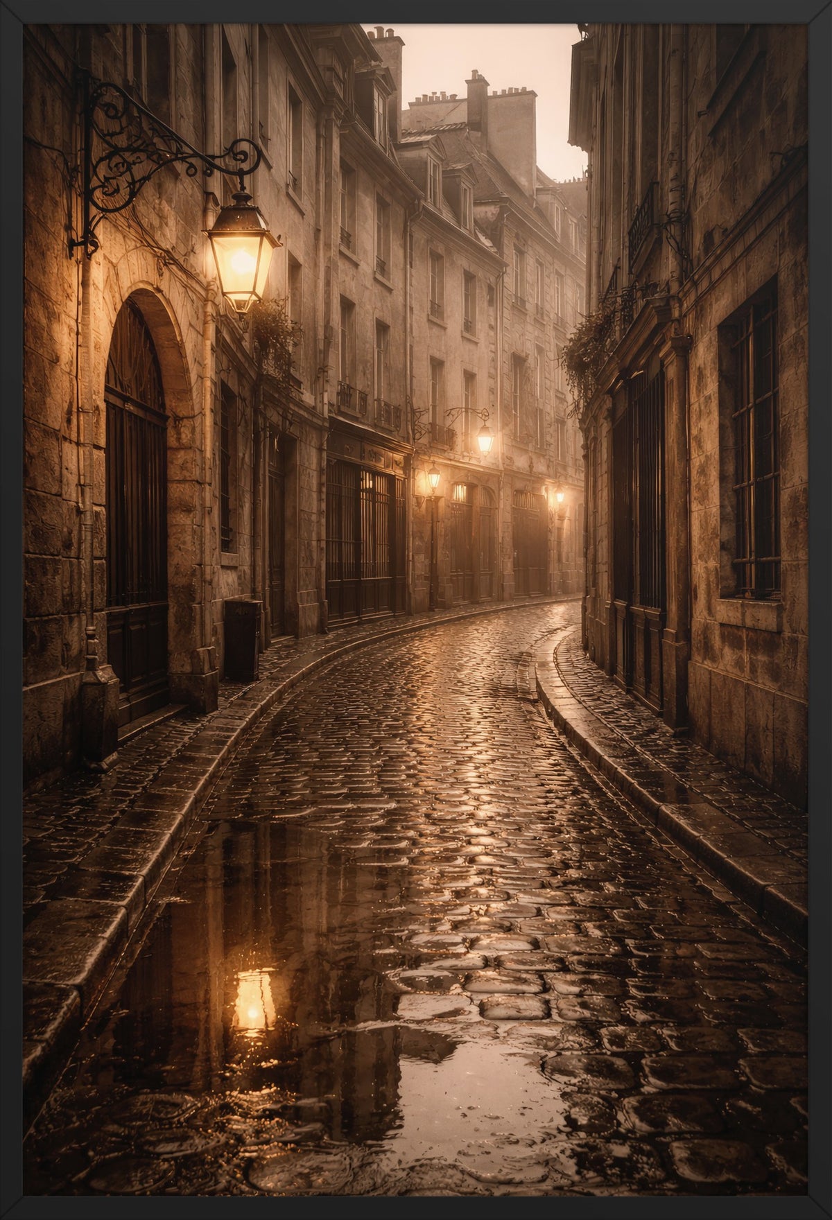 The Alley Under the Rain — poster in a black frame, front view