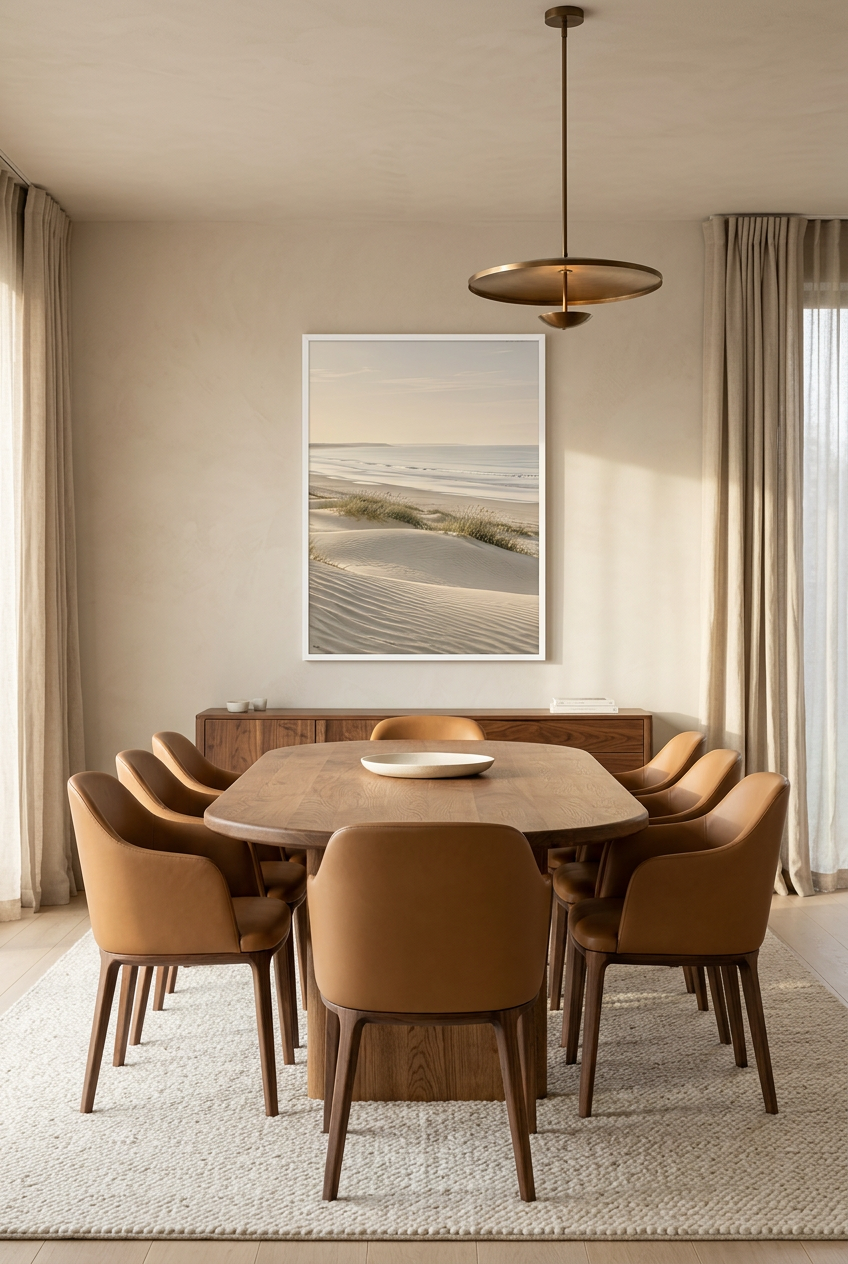 La Dune Blanche — affiche en cadre blanc dans une salle à manger