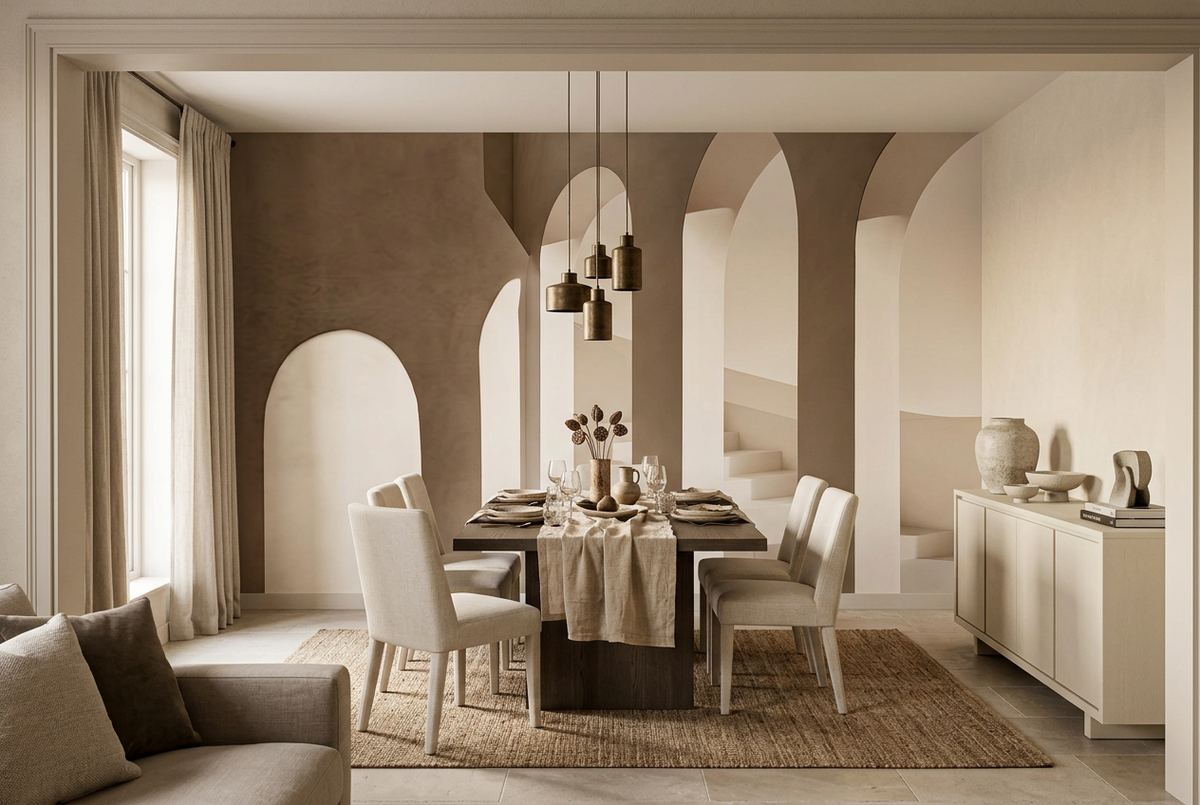 Papier peint panoramique L'Arche en clair-obscur dans une salle à manger