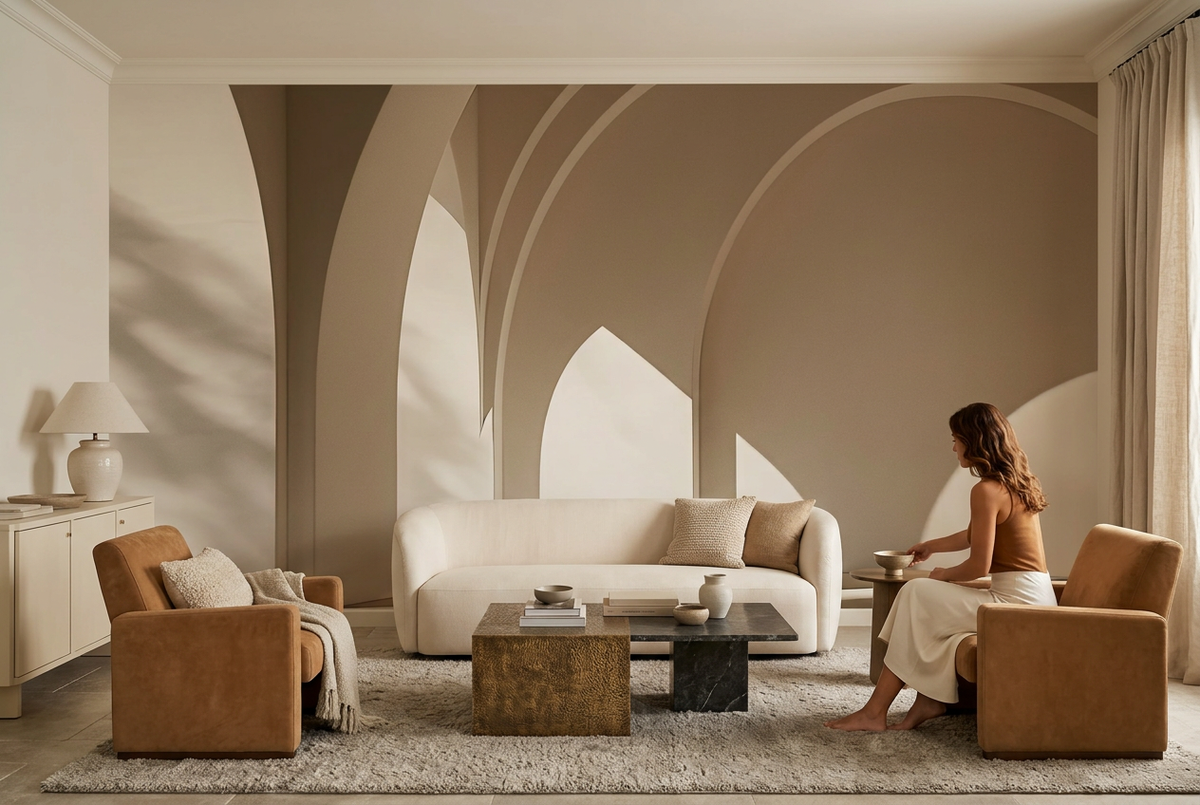 Papier peint panoramique La Voûte méditerranéenne dans un salon, mise en scène