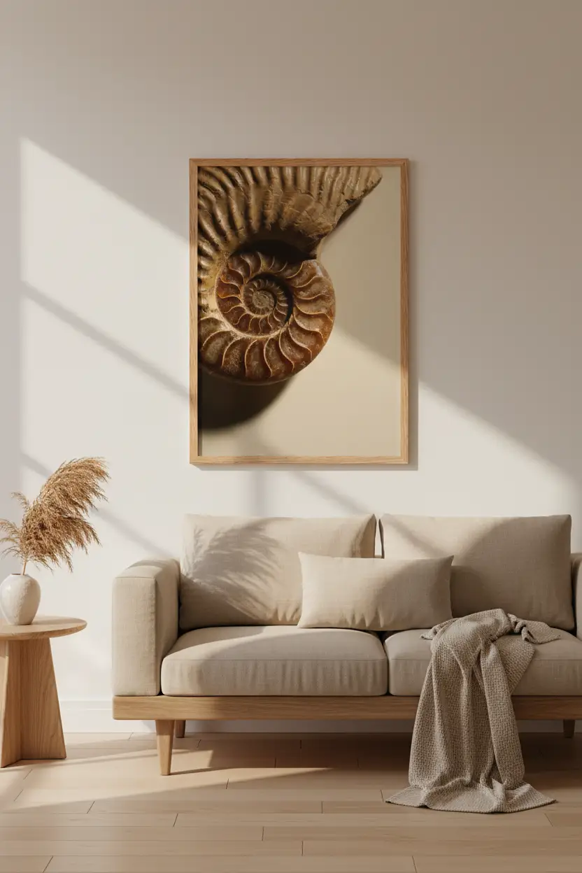 Spirale d'Ammonite—Affiche murale minimaliste or brun texture minérale — affiche murale minimaliste | Cassili-home