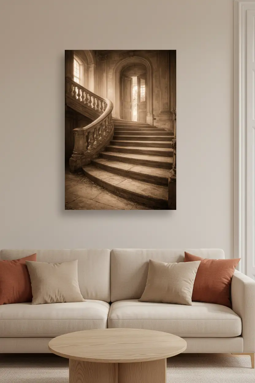L’Escalier du Château — Affiche murale minimaliste gris beige lumière — affiche murale minimaliste | Cassili-home