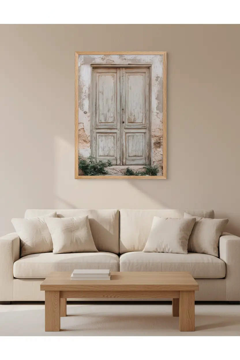 La Porte Oubliée — Affiche Murale Minimaliste Beige Gris Architecture — affiche murale minimaliste | Cassili-home