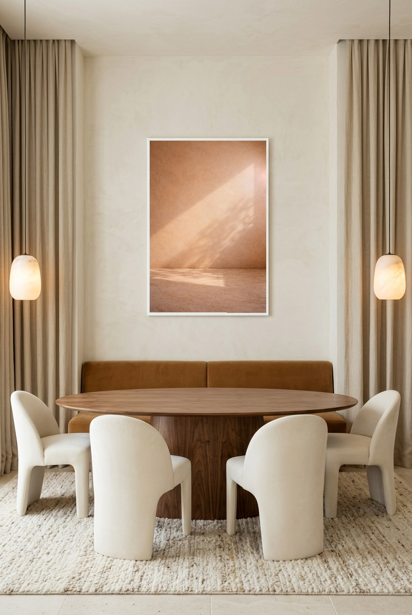 Lumière Solaire — affiche en cadre blanc dans une salle à manger