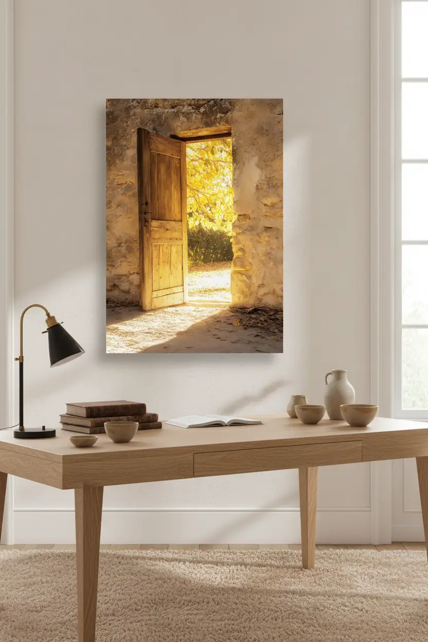 Seuil de Lumière — Affiche Murale Minimaliste Or Beige Lumière — affiche murale minimaliste | Cassili-home