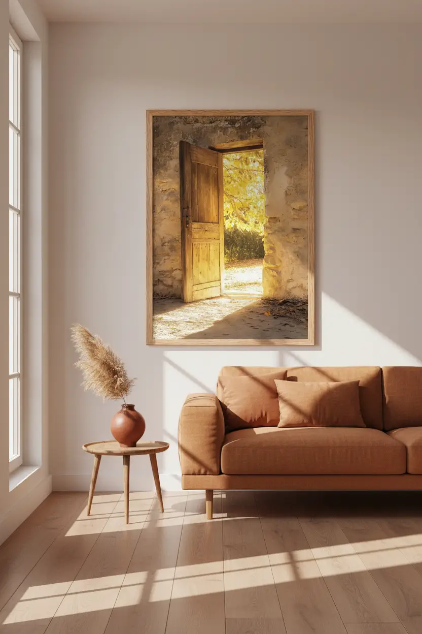 Seuil de Lumière — Affiche Murale Minimaliste Or Beige Lumière — affiche murale minimaliste | Cassili-home