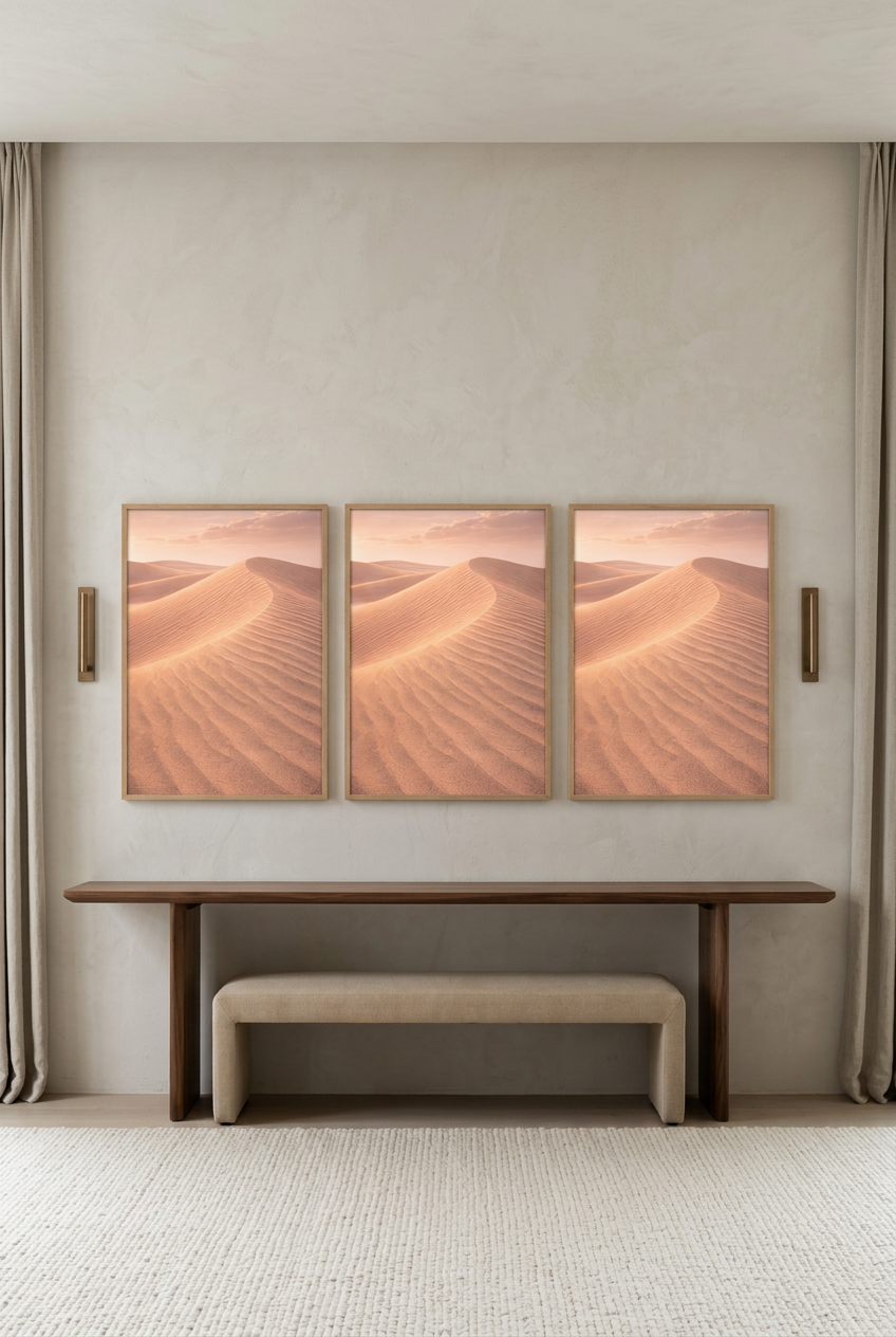 Stilte van de Duinen — drie formaten van de poster in eikenhouten lijst