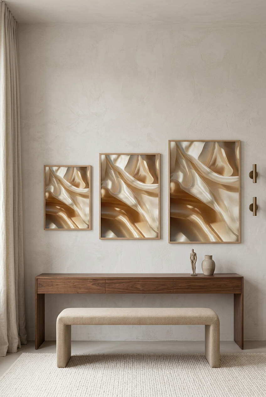 Gouden Zijde — drie formaten van de poster in eikenhouten lijst