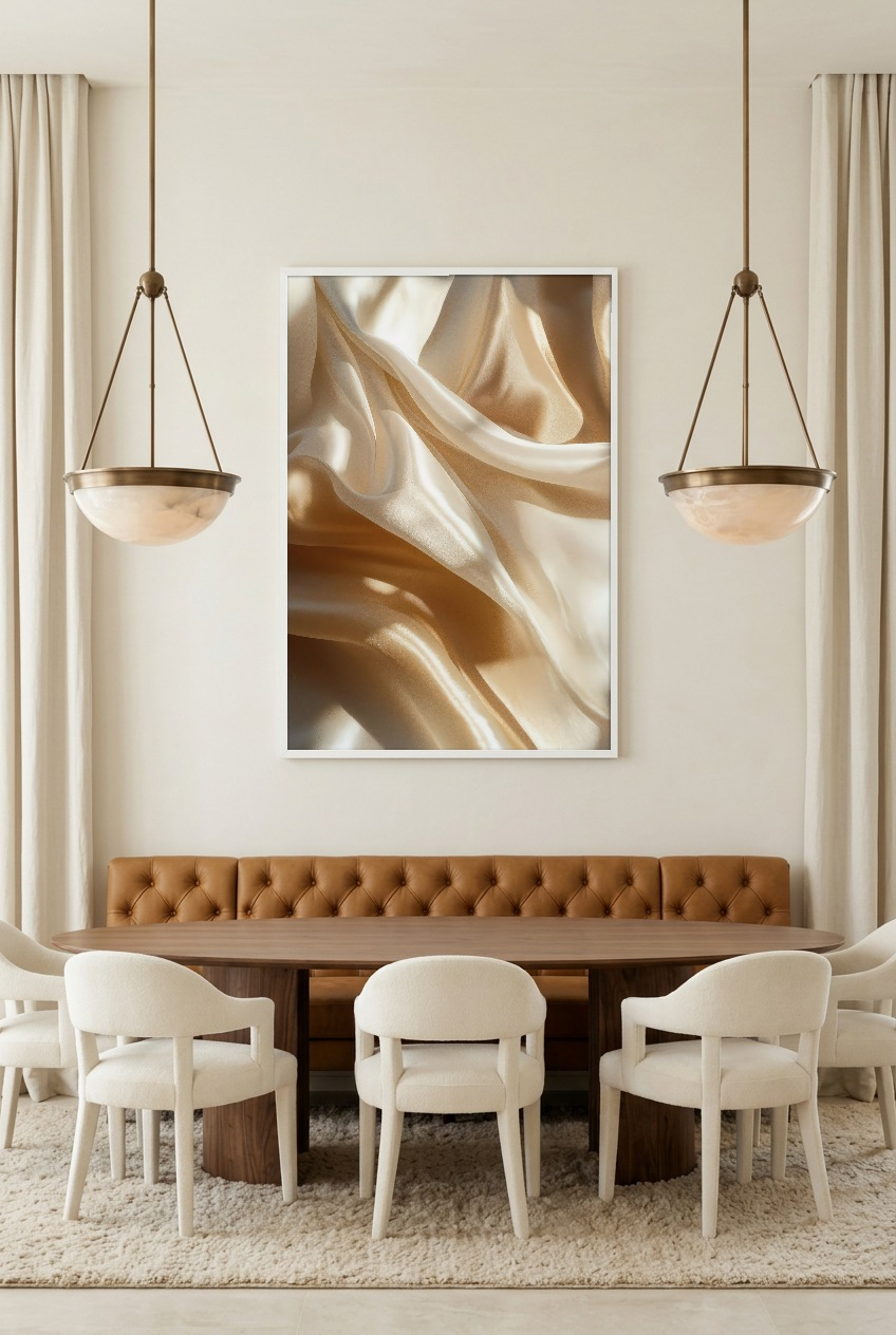Soie Dorée — poster in witte lijst in een eetkamer