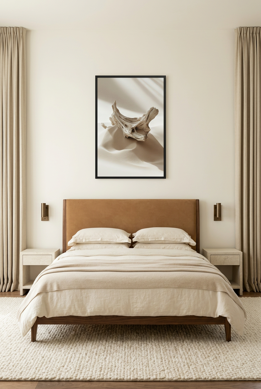 Tronco Sbiancato — poster con cornice nera in una camera da letto