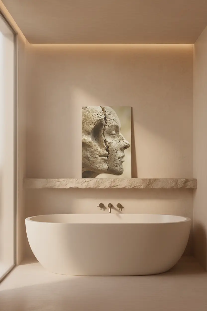 Fracture — Affiche murale minimaliste beige sable visages pierre calcaire — affiche murale minimaliste | Cassili-home
