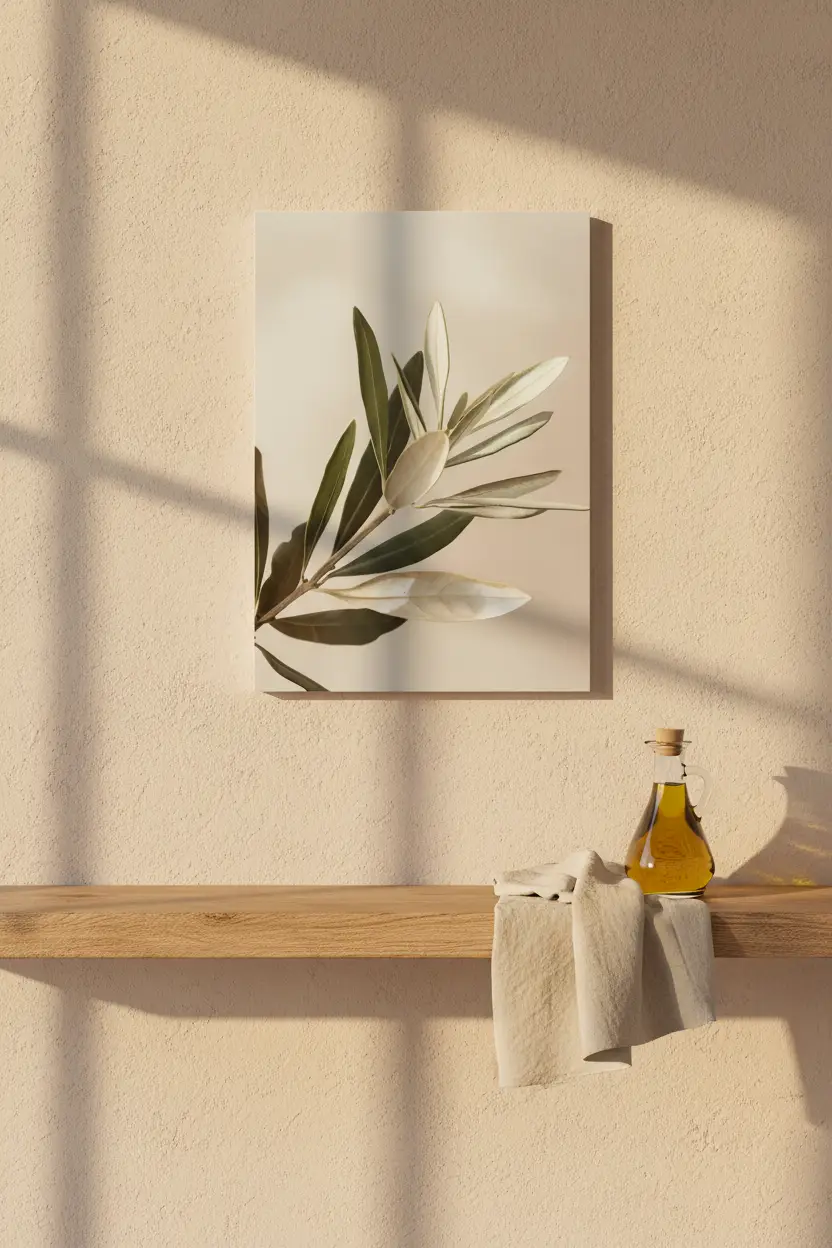 La Branche d’Olivier — Affiche murale minimaliste vert olive beige sable botanique méditerranéen — affiche murale minimaliste | Cassili-home