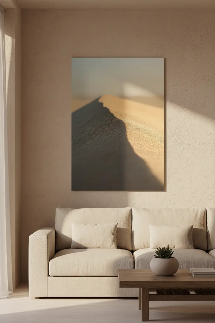 La Ligne d’Horizon — Affiche murale minimaliste crête de dune sable doré ombre bleue désert minéral — affiche murale minimaliste | Cassili-home
