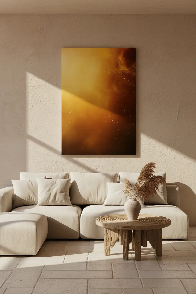 La Nébuleuse d’Or — Affiche murale minimaliste lumière dorée nébuleuse cosmique ambré abstrait — affiche murale minimaliste | Cassili-home
