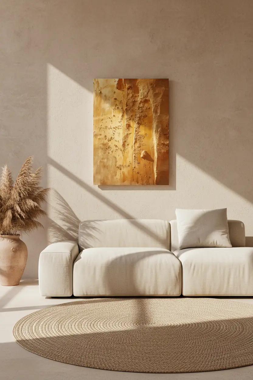 L’Ocre Vif — Affiche murale minimaliste grès doré ambré texture érodée minéral — affiche murale minimaliste | Cassili-home