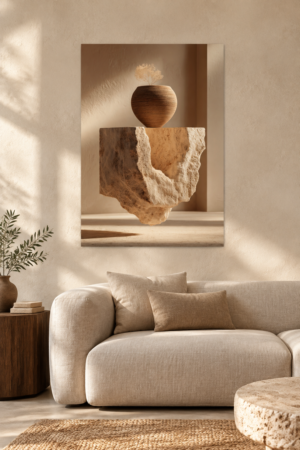 Der ausgehöhlte Stein in einem mediterranen Wohnzimmer
