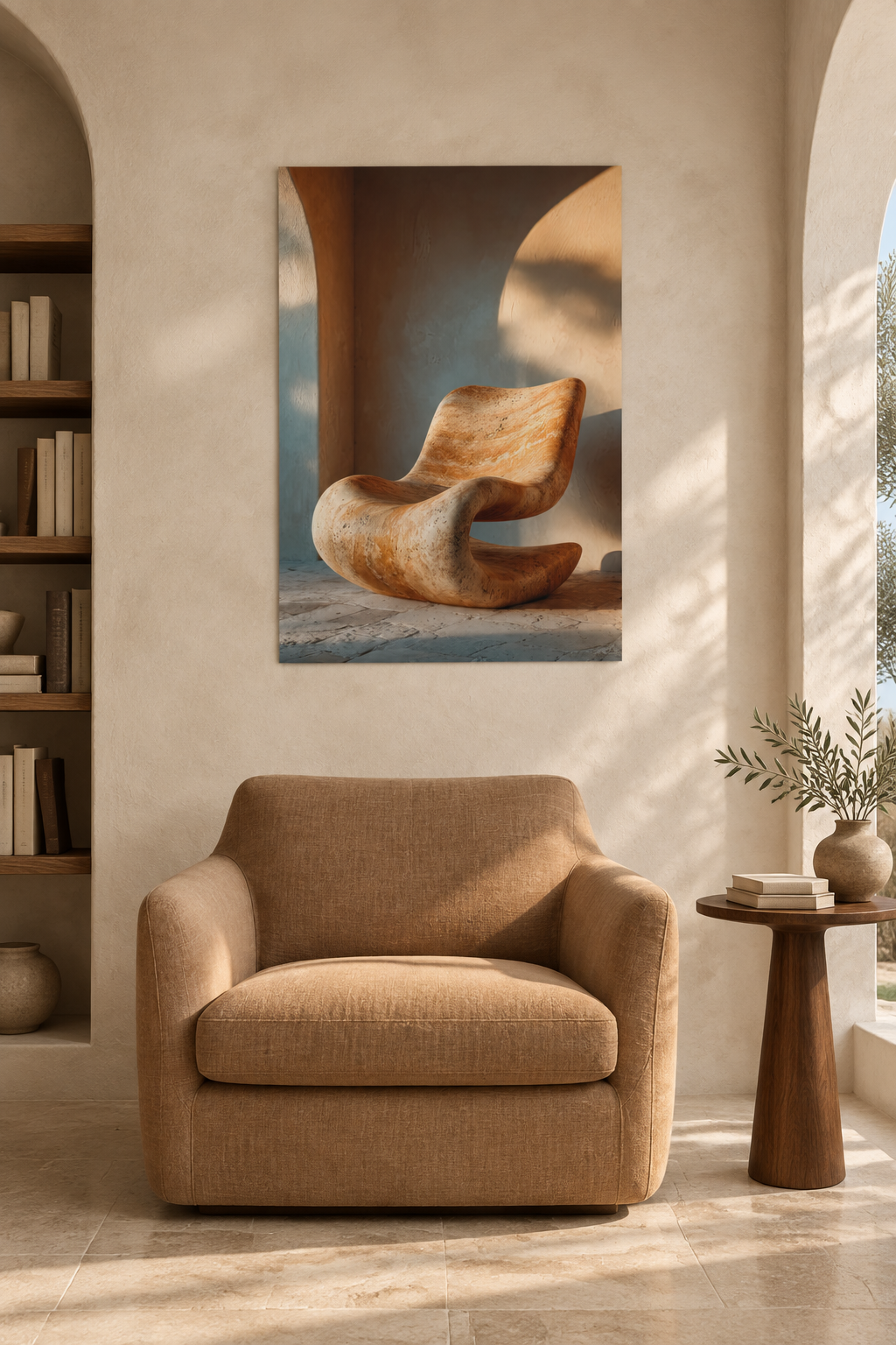 Die Liege aus Stein in einem mediterranen Wohnzimmer