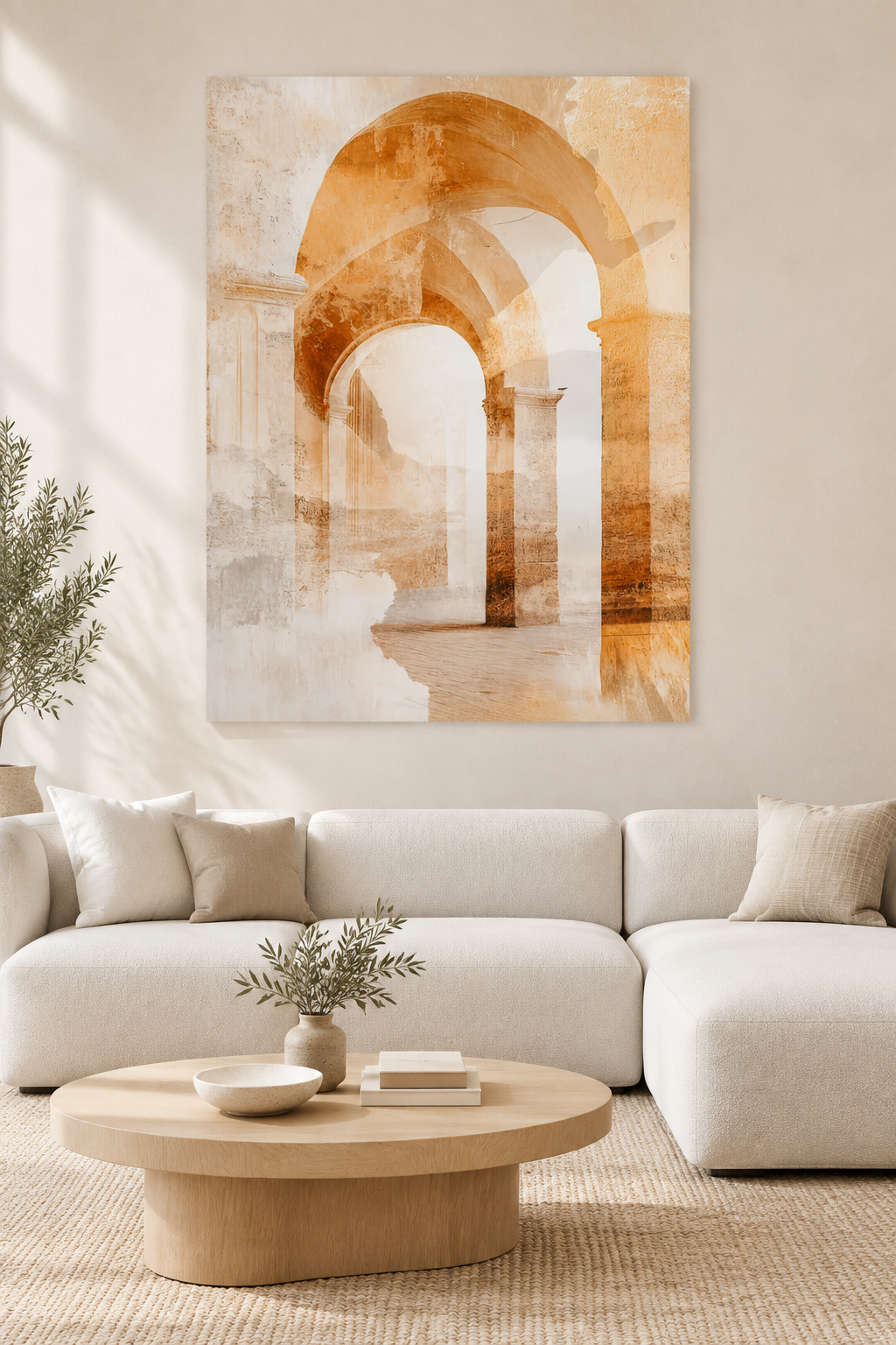 Die ockerfarbene Vorhalle in einem mediterranen Wohnzimmer
