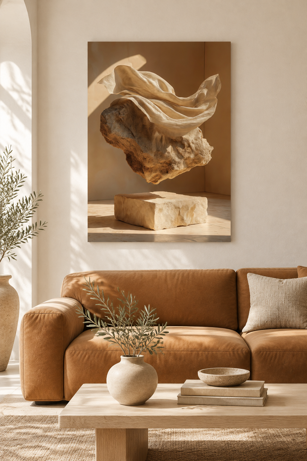 The Veiled Boulder in a Mediterranean living room