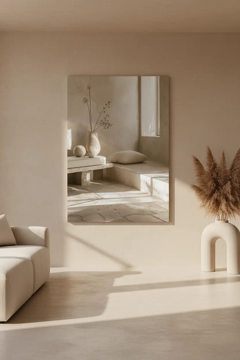 Le Salon de Travertin — Affiche murale minimaliste sable minéral, affiche murale minimaliste avec cadre bois, décoration murale salon ou chambre, style méditerranéen