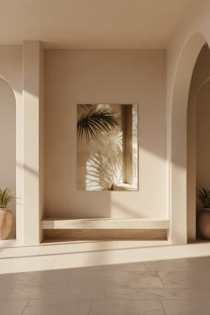 L'Ombre du Palmier — Affiche murale minimaliste sable végétal, affiche murale minimaliste avec cadre bois, décoration murale salon ou chambre, style méditerranéen