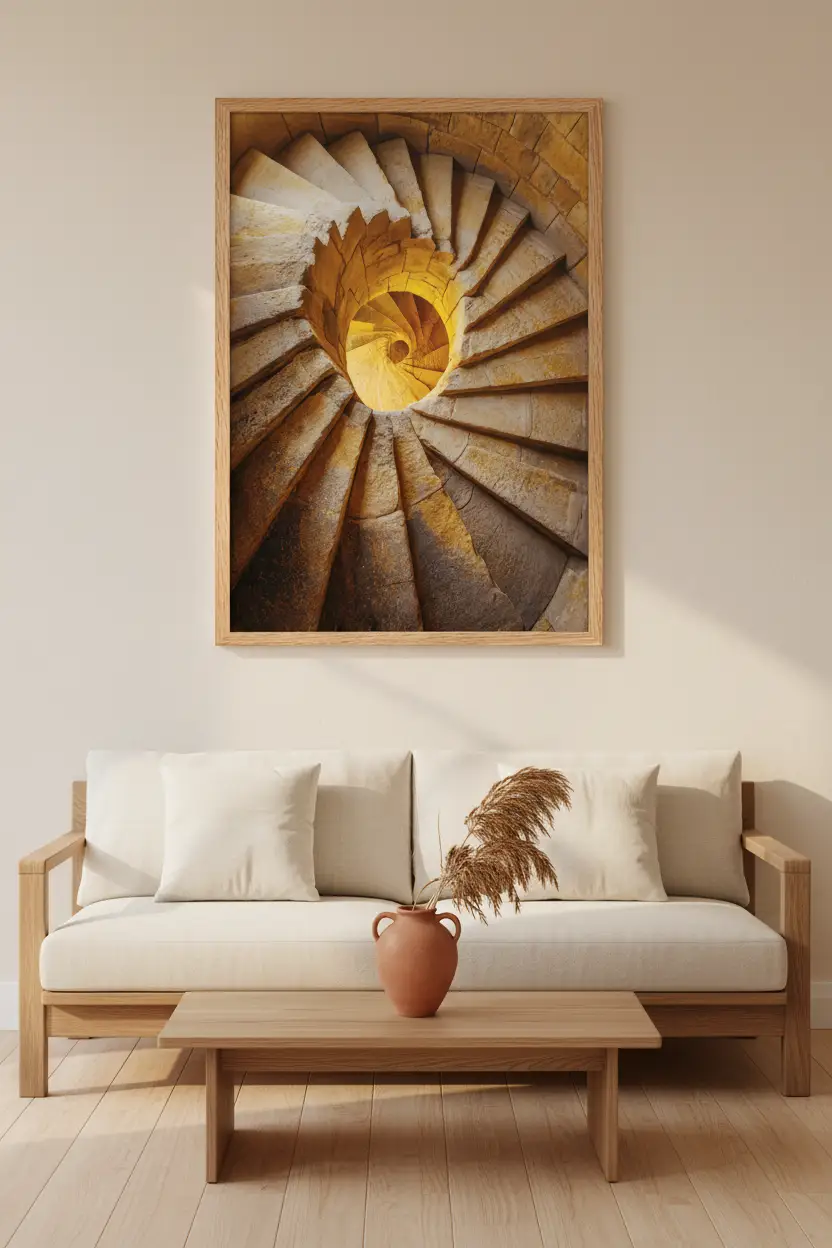 Vortex Doré — Affiche Murale Minimaliste Ambre et Pierre Architecture Méditerranéenne — affiche murale minimaliste | Cassili-home
