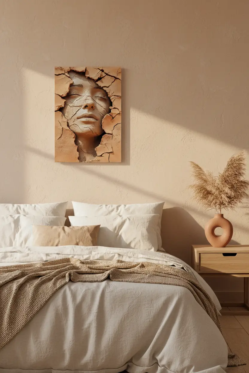 Naissance d’Argile — Affiche murale minimaliste terracotta et beige visage abstrait — affiche murale minimaliste | Cassili-home
