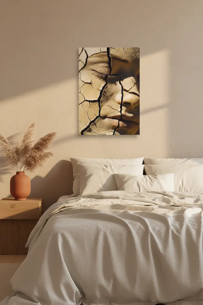 Terre Fissurée — Affiche murale minimaliste terracotta et beige visage abstrait — affiche murale minimaliste | Cassili-home